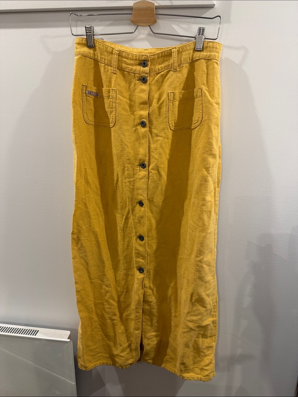 Vintage Button-Front Midi Skirt in Mustard Yellow